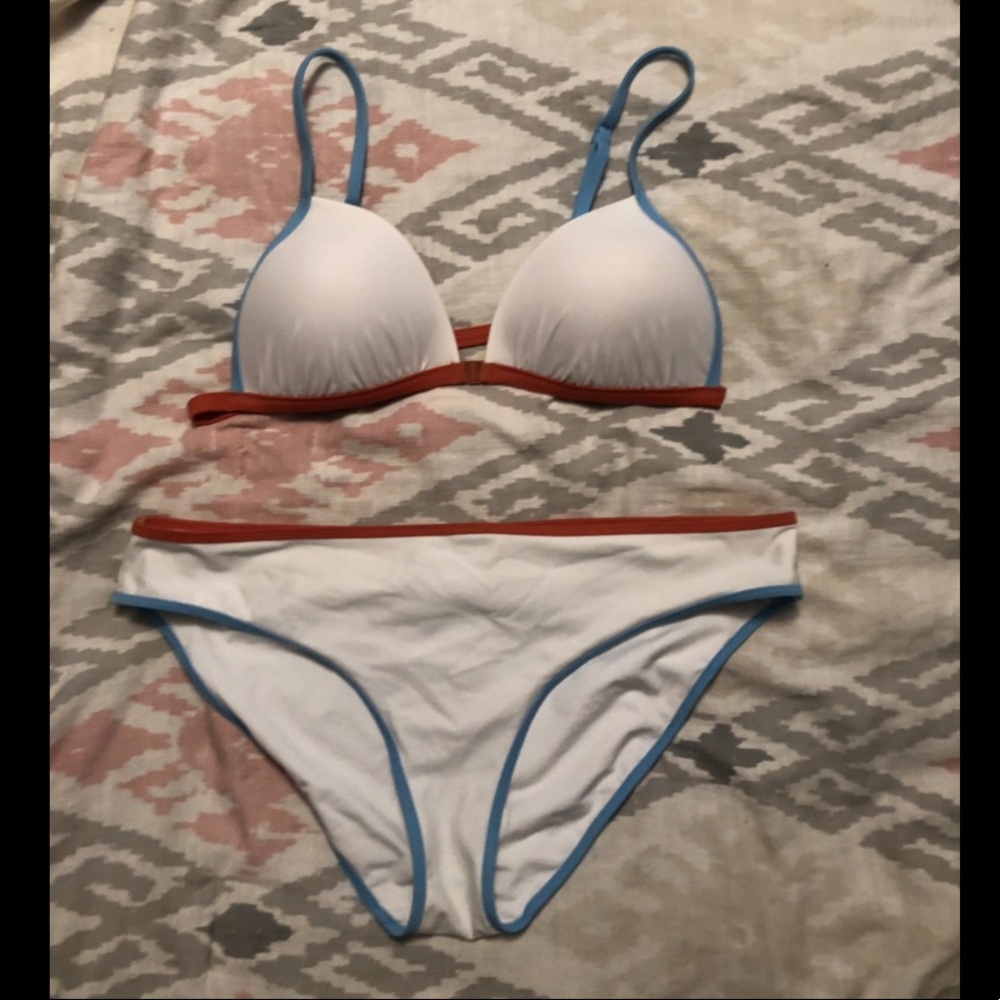 White Bikini Set w/ Cute bordering colors
